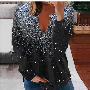 💚No brand listed sparkle printed top